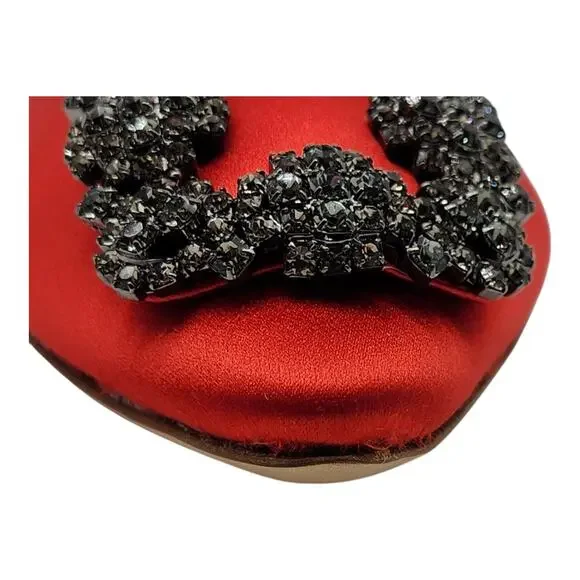 Manolo Blahnik Hangisiflat Jewel Buckle Flat Pumps - Satin - Red 35 5US $1095 - Picture 8 of 9